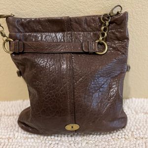 Vintage Fossil Brown Pebbled Leather Shoulder Bag
